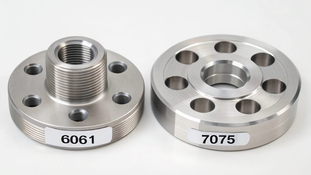 A comparative price tag graphic or chart that visually illustrates the cost difference between 6061 and 7075 aluminum, showing 6061 as significantly more affordable.